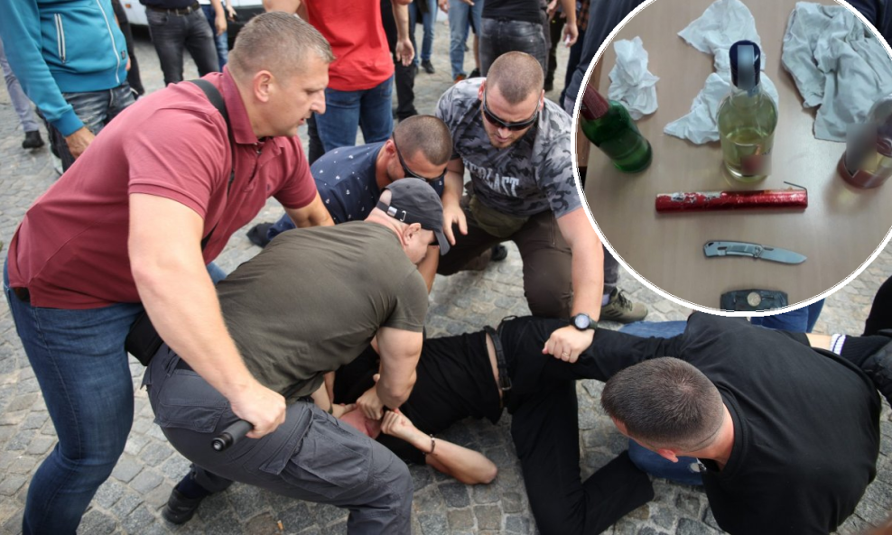 Privođenje maloljetnika, zaplijenjeni Molotovljevi kokteli i improvizirana bomba (u krugu)