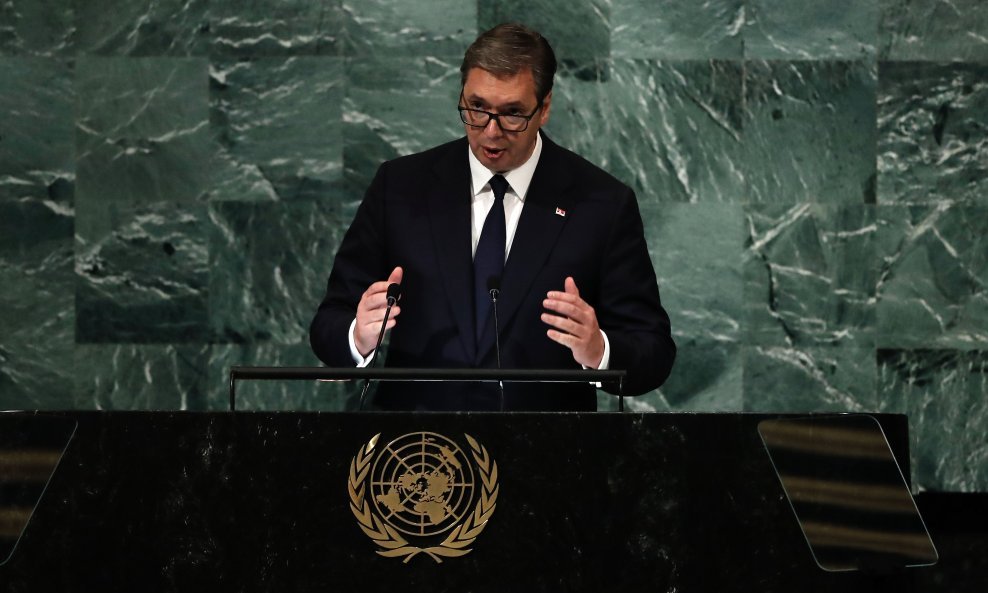 Aleksandar Vučić tijekom govora na Općoj skupštini UN-a u New Yorku