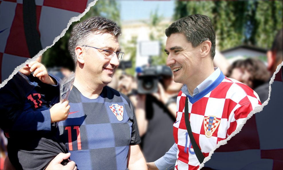Andrej Plenković i Zoran Milanović u navijačkim dresovima
