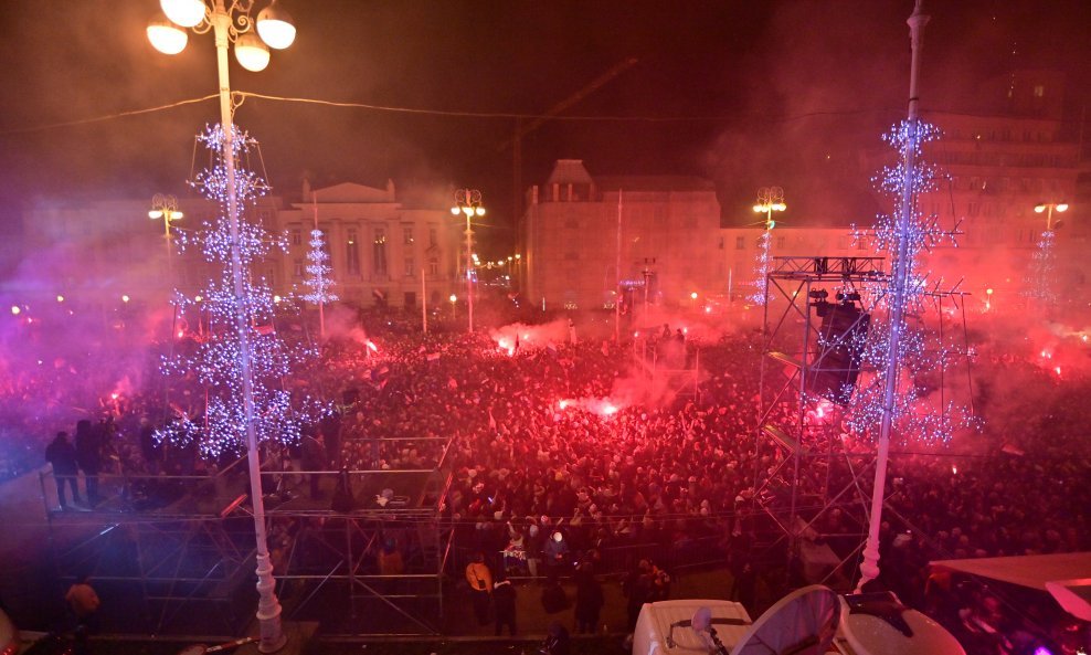 Doček na Trgu bana Jelačića u Zagrebu