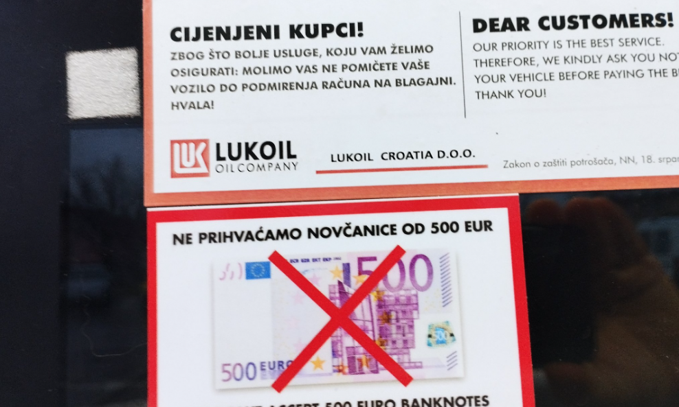 Na benzinskoj crpki Lukoil ne primaju novčanice od 500 eura