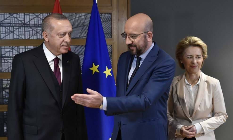 Recep Tayyip Erdogan, Charles Michel i Ursula von der Leyen