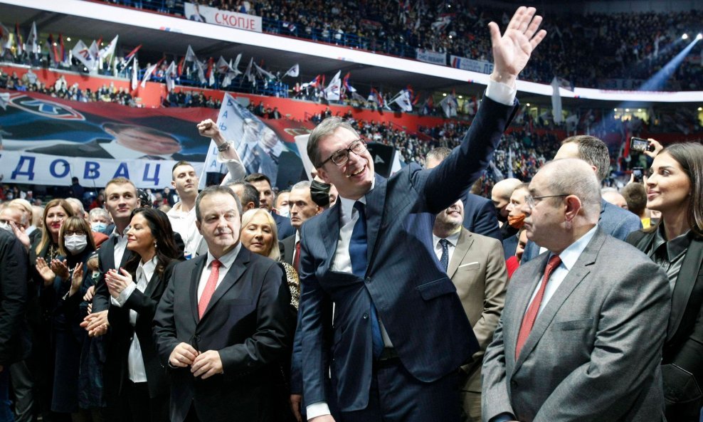 Aleksandar Vučić na skupu Srpske napredne stranke 2021.