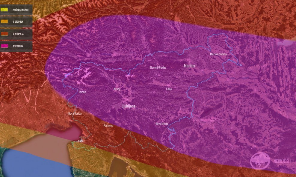 Mapa nevremena sa stranice Neurje.si