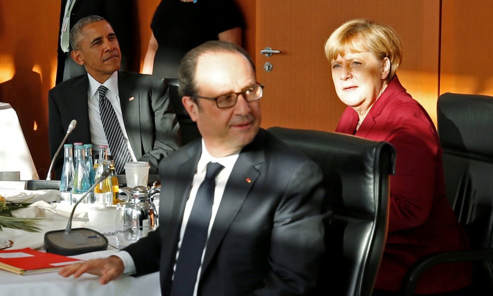 Barack Obama, Francois Hollande i Angela Merkel