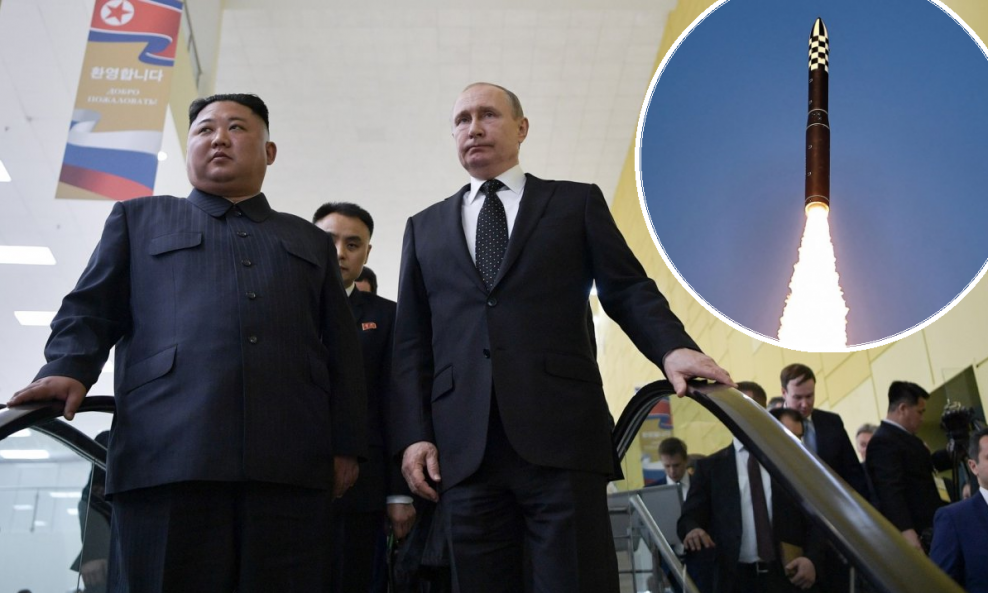 Kim Jong-un i Vladimir Putin/Sjevernokorejski interkontinentalni balistički projektil