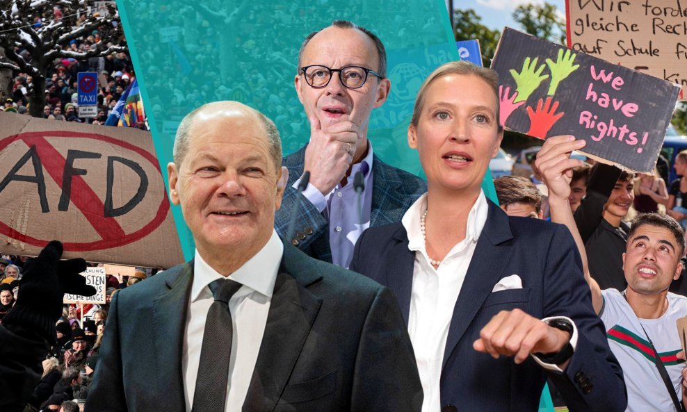 Olaf Scholz, Friedrich Merz i Alice Weidel