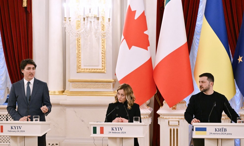 Justin Trudeau, Giorgia Meloni i Volodimir Zelenski