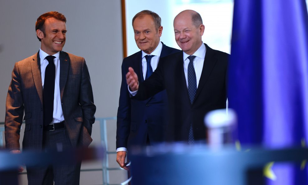 Emmanuel Macron, Donald Tusk i Olaf Scholz