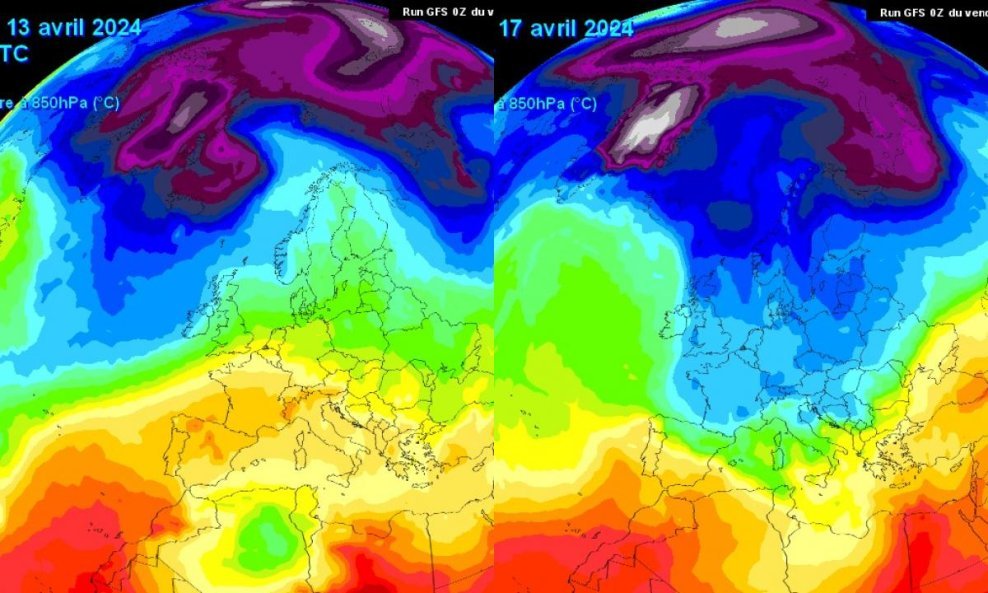 Usporedna snimka meteoroloških modela za subotu i srijedu