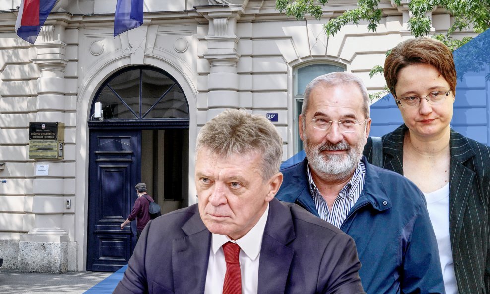Ivan Turudić, Mladen Bajić, Željka Mostečak, zgrada DORH-a (u pozadini)