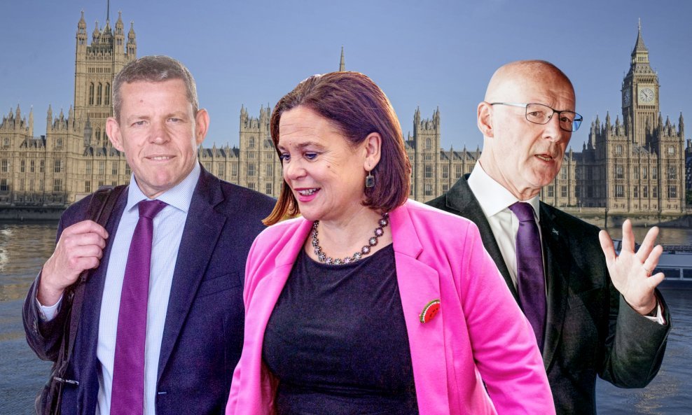 Rhun ap Iorwerth (Plaid Cymru), Mary Lou McDonald (Sinn Fein) i John Swinney (SNP)
