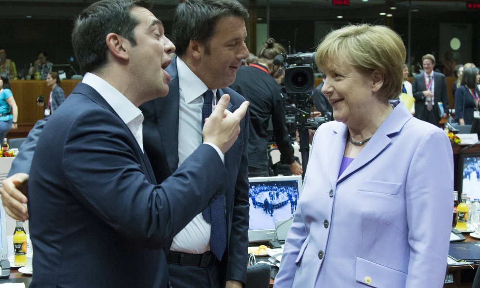 Aleksis Cipras, Matteo Renzi i Angela Merkel