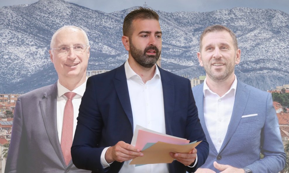 Šef splitskog SDP-a Davor Matijević (u sredini) te kandidati Ivica Puljak (lijevo) i Tomislav Šuta