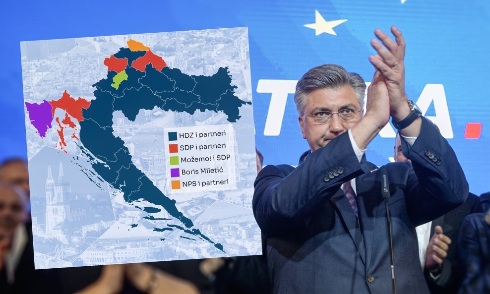 Andrej Plenković/Karta Hrvatske prema mandatima župana