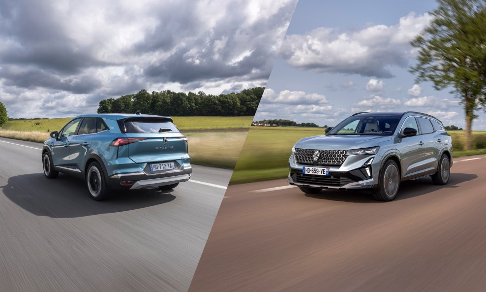 Renault Symbioz full hybrid E-Tech - Iconic - Mercury Blue i Renault Espace full hybrid E-Tech - Iconic - Baltic Blue Grey (desno)