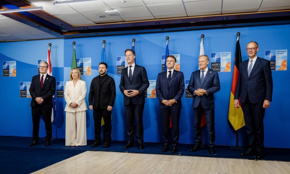 Keir Starmer, Giorgia Meloni, Volodimir Zelenski, Donald Tusk, Friedrich Merz