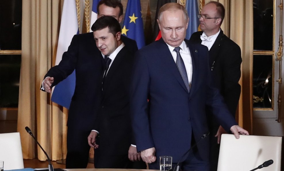 Zelenski i Putin, radni sastanak tijekom samita o Ukrajini u Elizejskoj palači u Parizu 9. prosinca 2019.