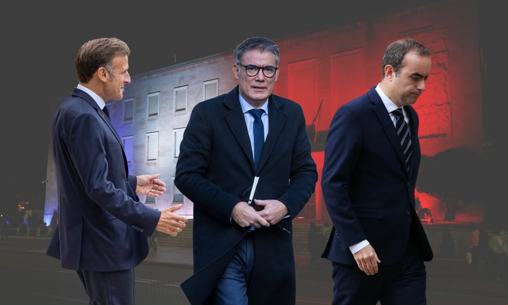 Emmanuel Macron, čelnik socijalista Olivier Faure i premijer u odlasku Sebastien Lecornu