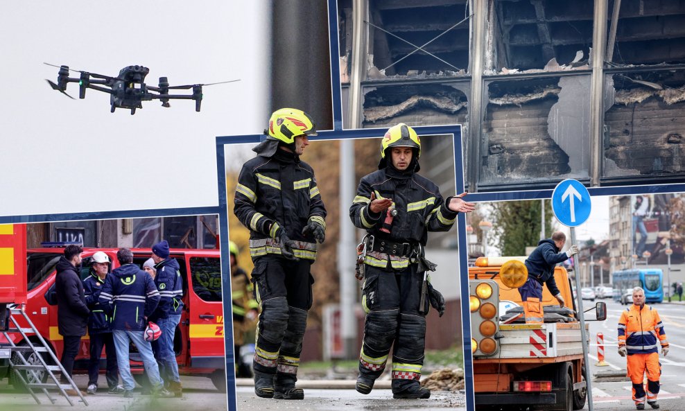 Vatrogasci još ne gase požar dok statičari ne utvrde postoje li za to sigurnosni uvjeti.