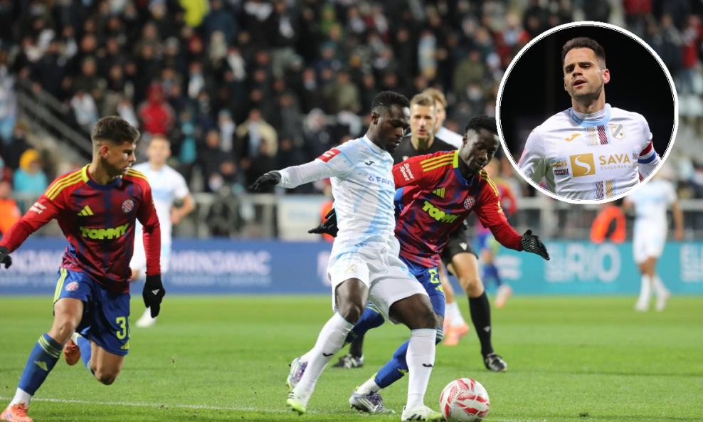 Detalj s derbija Rijeka - Hajduk / Franko Andrijašević (u krugu)