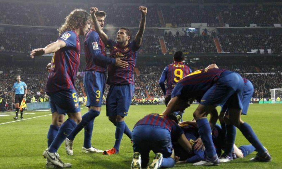 Real - Barcelona, slavlje Barceloninih igrača na Santiago Bernabeuu