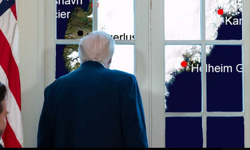 Bijela kuća je na društvenoj mreži objavila provokativnu fotografiju u kojoj je montirano kako Trump kroz prozor Bijele kuće gleda kartu Grenlanda