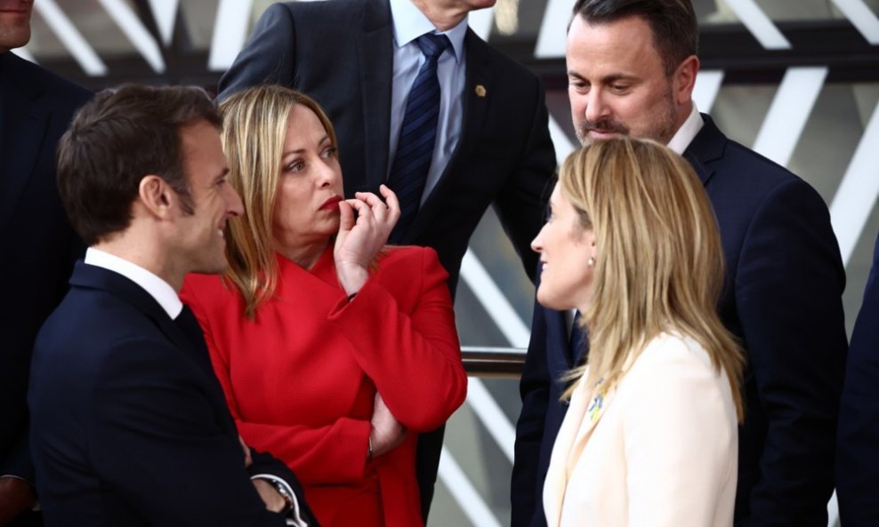 Emmanuel Macron, Giorgia Meloni, Xavier Bettel, Roberta Metsola