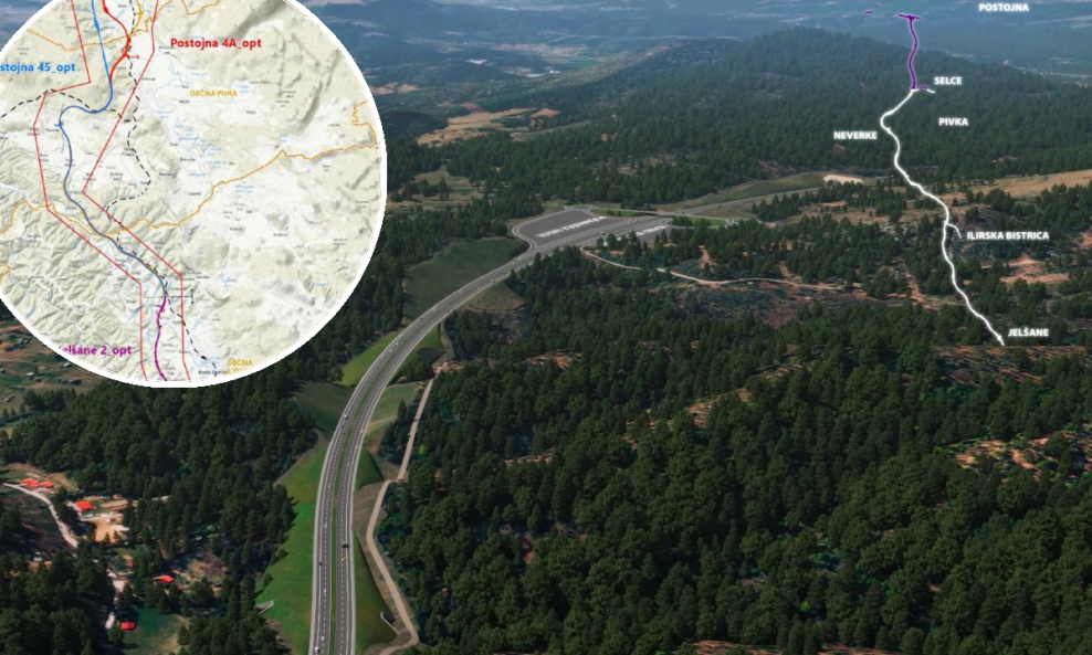 Ilustracija trase Postojna - Jelšane