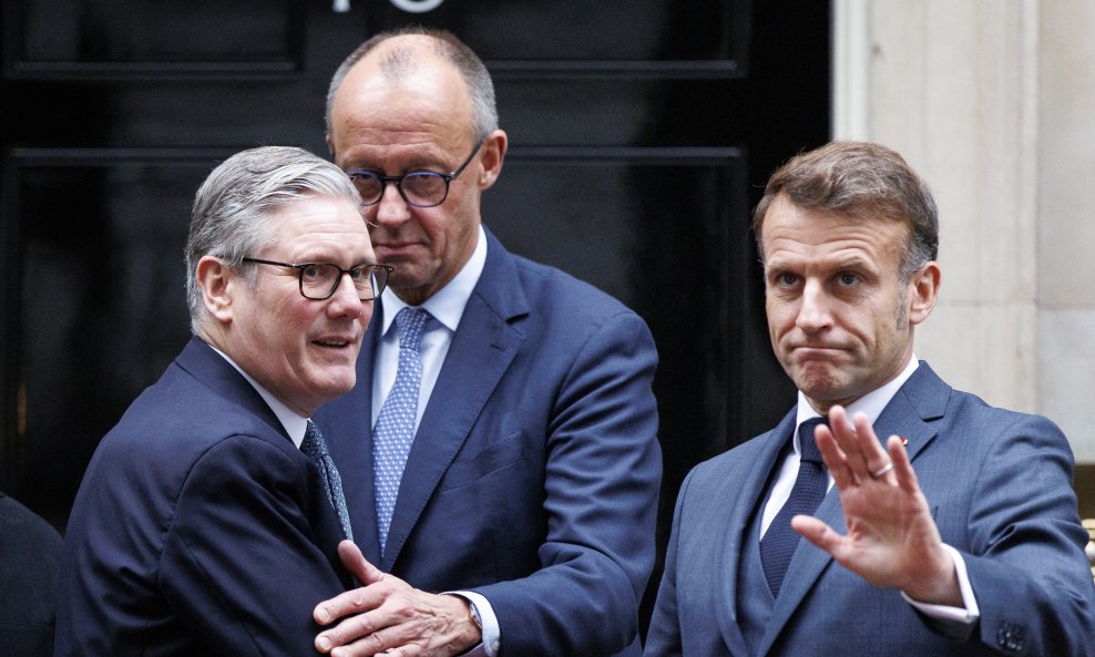 Keir Starmer, Friedrich Merz i Emmanuel Macron