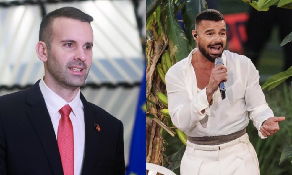 Crnogorski premijer Milojko Spajić (lijevo) dovodi Rickyja Martina (desno) na 20. rođendan Crne Gore