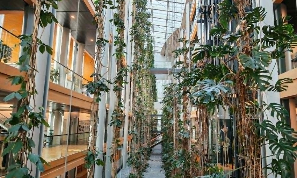 Europski parlament u Strasbourgu s hodnicima u 'zelenoj' dekoraciji - Ilustracija