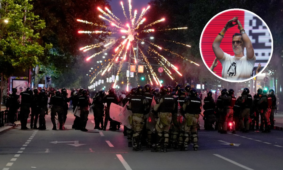 Sukobi s policijom nakon studentskog prosvjeda u Beogradu, Dušan Kovačević (u krugu)