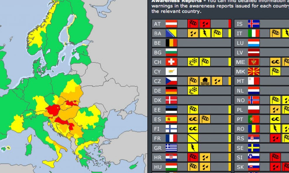 Meteoalarm upozorenje na kiše