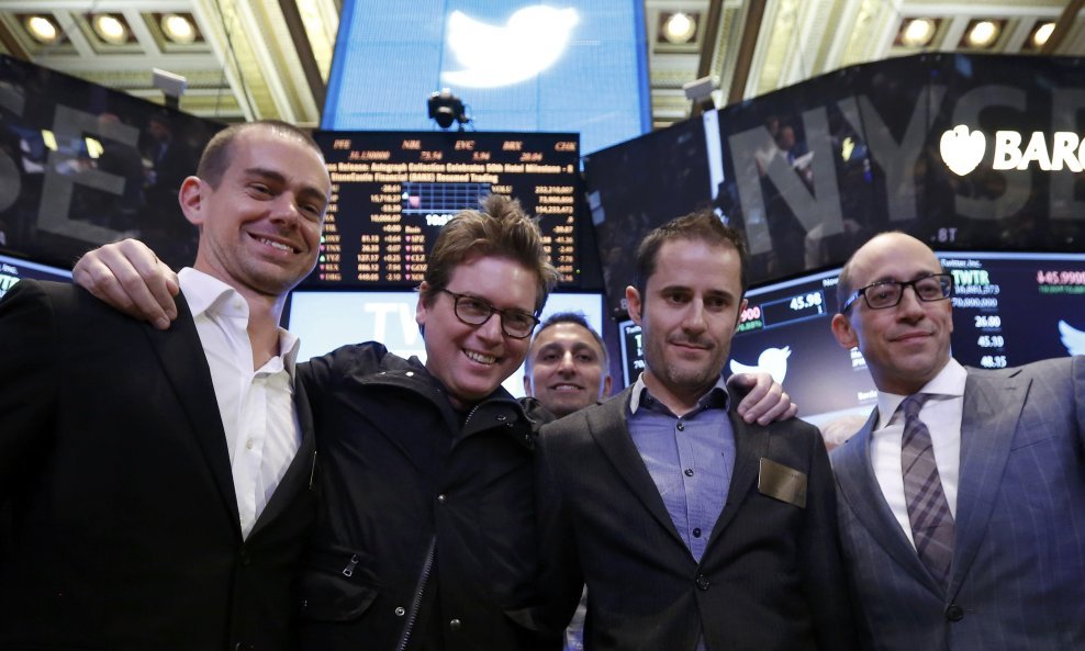 Direktor Twittera Dick Costolo i osnivači Twittera Jack Dorsey, Biz Stone i Evan Williams