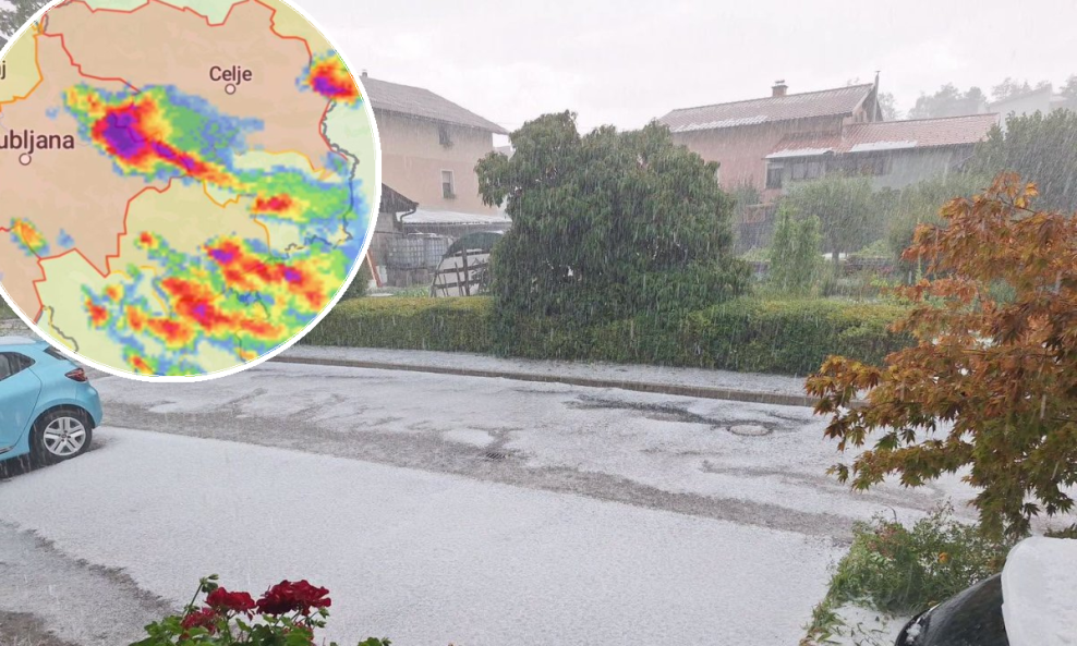 Radarska snimka načinjena oko 15 sati (u krugu), posljedice oluje u Moravčama