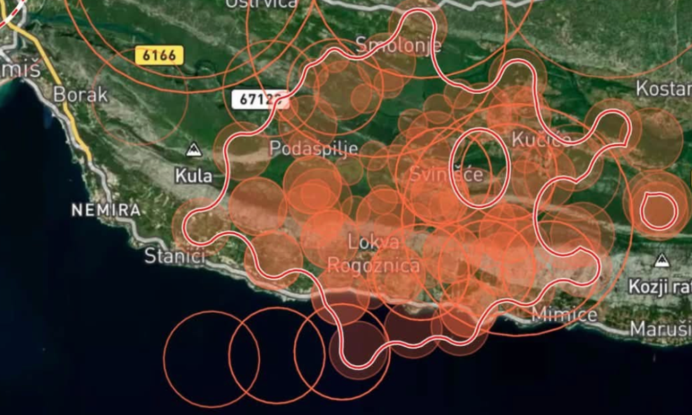 Satelitska snimka požara u Dalmaciji