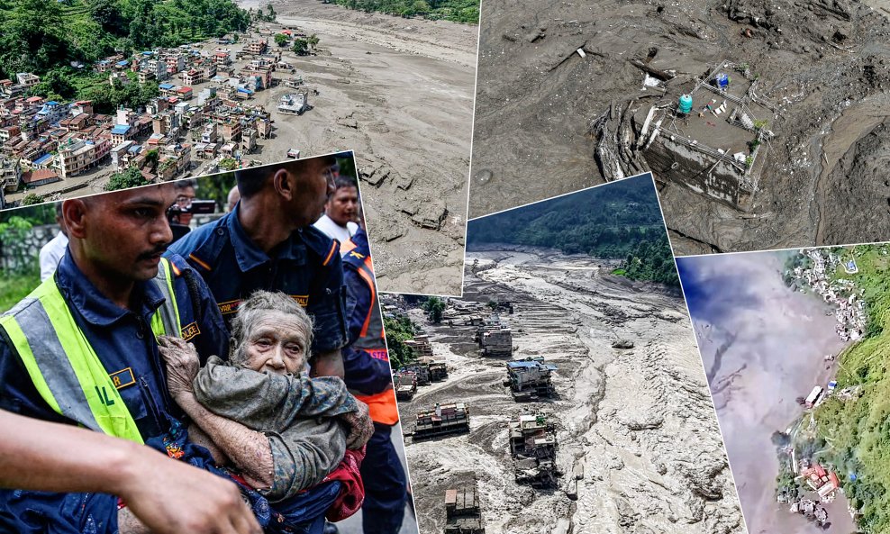 U bujičnim poplavama u Nepalu teško su oštećena sela i ceste, a sve je prekriveno debelim slojem kamenja i blata
