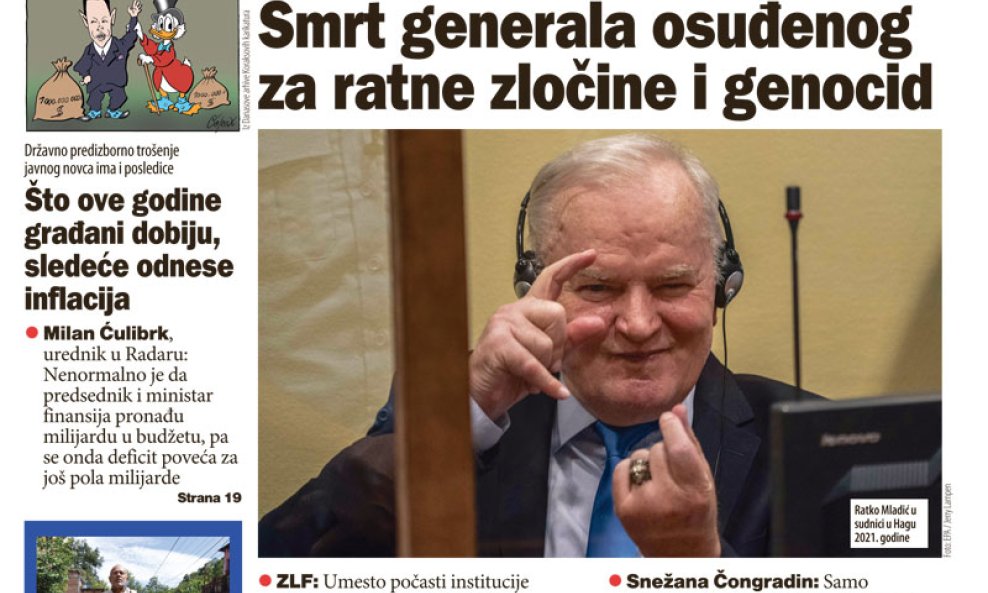 Naslovnice srbijanskih novina nakon smrti Ratka Mladića