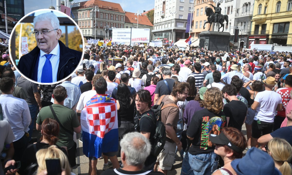 Detalj s prosvjeda, Milivoj Špika (u krugu)