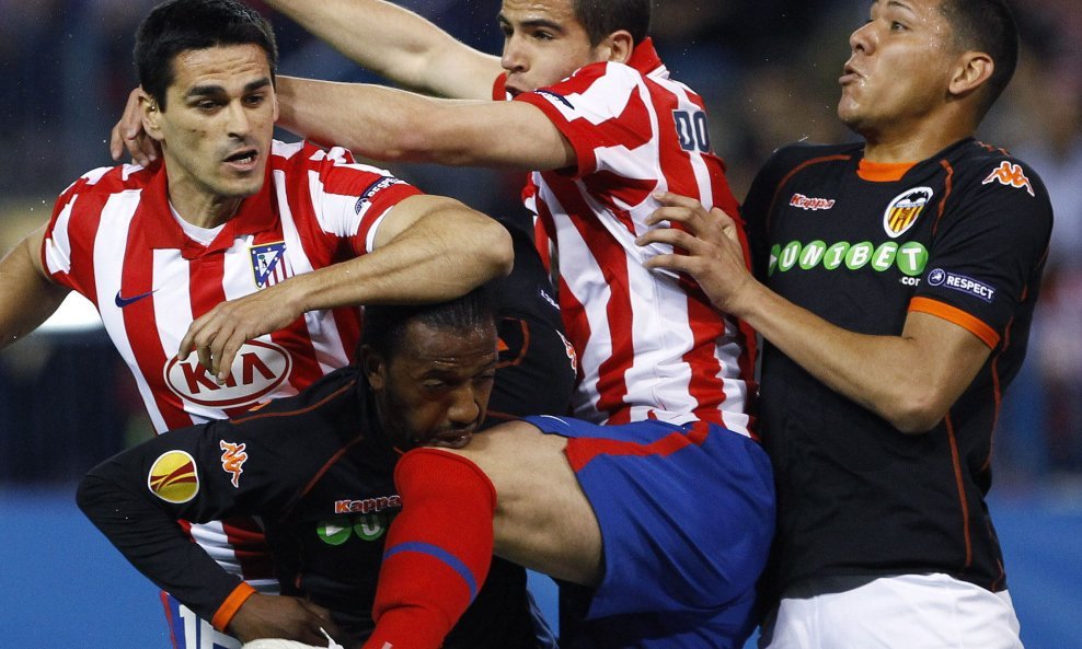 Atletico Madrid - Valencia, Juan Gutierrez, Manuel Fernandes, Alvaro Dominguez i Hedwiges Maduro