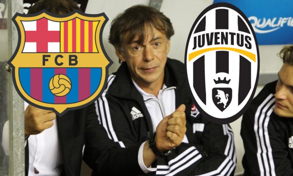 Nikola Jurčević i logo Barcelone i Juventusa