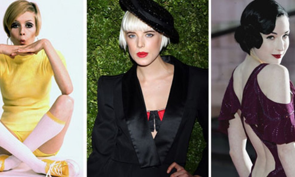 Bob frizura Twiggy, Agyness Deyn, Dita Von Teese