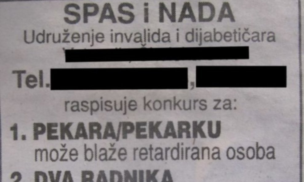 blaže retardirana osoba oglas za posao