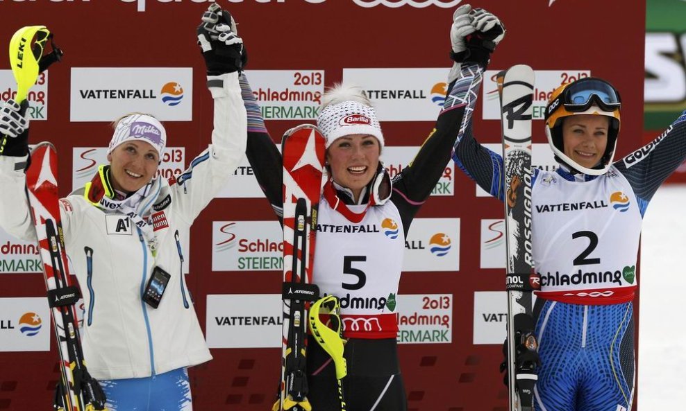 Slijeva - Michaela Kirchgasser, Mikaela Shiffrin, Frida Hansdotter