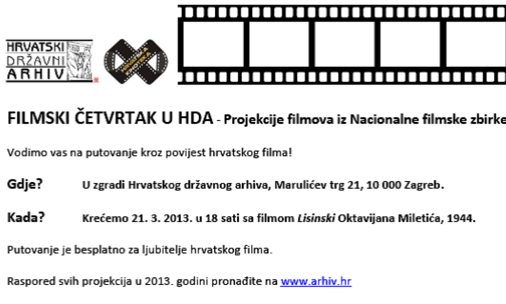 Filmski četvrtak u HDA