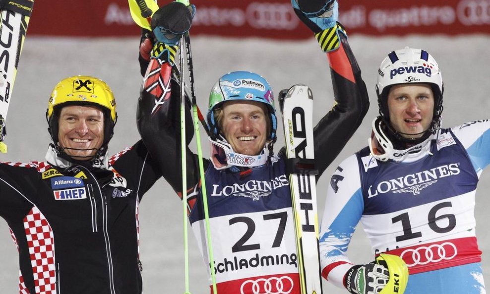 Slijeva Ivica Kostelić, Ted Ligety i Romed Baumann