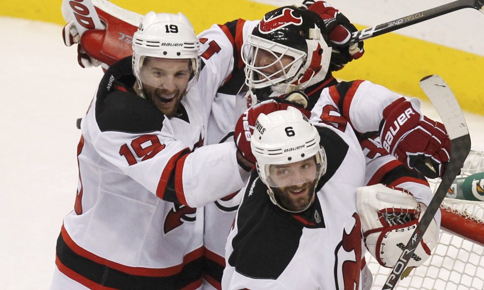 Andy Greene, Martin Brodeur i Travis Zajac (New Jersey Devils)