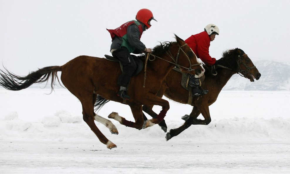 utrke konja, Već 40 godina u blizini malog sela u Sibiru Novosyolovo, 250 kilometara južno od grada Krasnoyarska održavaju se utrke konja u više disciplina. 'Ledeni derbi' se održava svake zime i to vjerovali ili ne na zaleđenoj ruskoj rijeci Yenisey