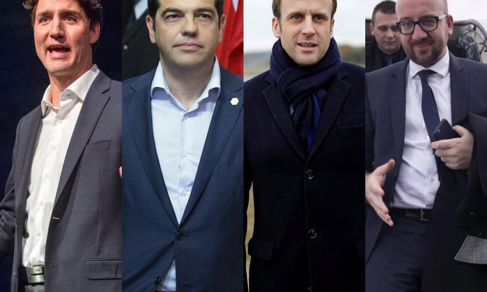 Justin Trudeau, Aleksis Cipras, Emmanuel Macron i Charles Michel